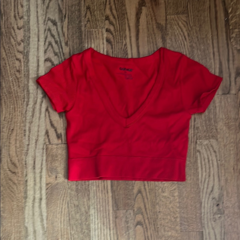 Garage Red V-Neck Crop Top